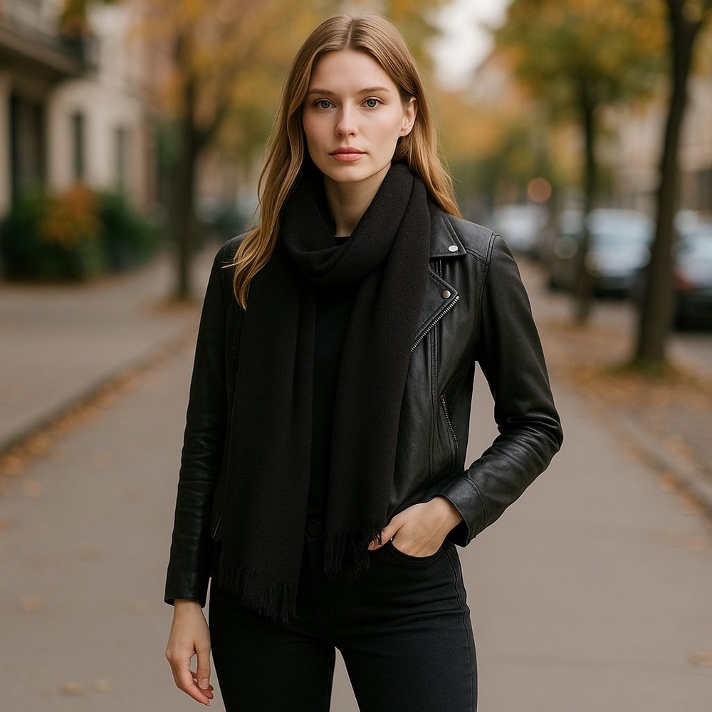 Free People Black Denim Drape Moto Jacket